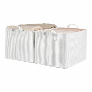WeThinkStorage Set of 2 Striped Decorative Fabric Storage Bins Capacity - 1 of 4