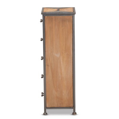 Lockable Gray Office Cabinet with Whitewashed Oak Accents