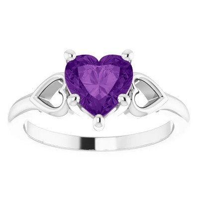 Pompeii3 7mm Amethyst Women's Heart Ring in 14k Gold 5.5mm Tall