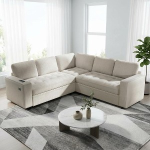 Dyonery 85" Modular L-Shaped Sleeper Sofa Bed, 5-Seat Sectional Couch in Plush Chenille with Adjustable Backrest and USB Ports - 1 of 4