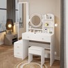 Full Body Mirror Cabinet + Round Mirror LED Vanity Table + Cushioned Stool, 17" LED Mirror, Touch Control, 3-color, Brightness Adjustable - 2 of 3