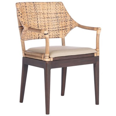 Carlo Transitional Rattan Arm Chair with Honey Mahogany Legs