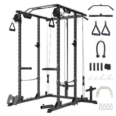 Power Cage with Cable Cross-Over System, Multi-Functional Power Rack with LAT Pull Down System