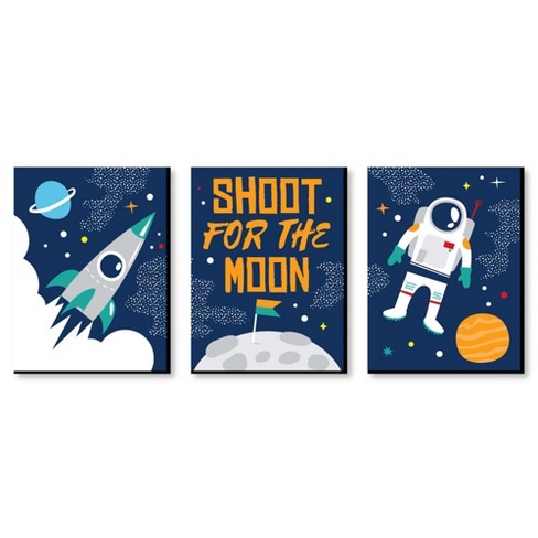 Big Dot of Happiness - Blast Off to Outer Space - Unframed Rocket Ship Nursery and Kids Room Linen Paper Wall Art - Set of 4 - Artisms - 8 x 10 Inches