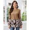 Women's  2 In 1 Shirt Leopard Patchwork Peplum Long Sleeve Tunic Tops Ruffles Casual Shirts - 2 of 4