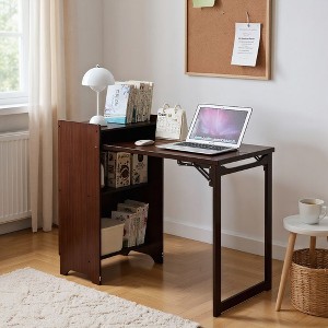 Sapphtopaz Bamboo Computer Desk with Hidden Storage Foldable Writing Desk Mid Century Computer Desk for Home Office - 1 of 4
