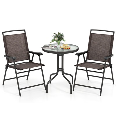 Tangkula 3 PCS Outdoor Bistro Dining Furniture Set w/1.57" Umbrella Hole Rippled