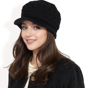 Anna-Kaci Women's Knitted Newsboy Cap with Braided Cable Pattern and Stylish Brim Design - 1 of 4