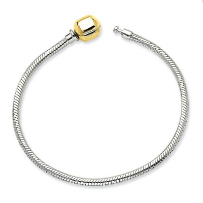Black Bow Jewelry 3mm Silver Snake & 14k Gold Clasp Starter Bead Bracelet