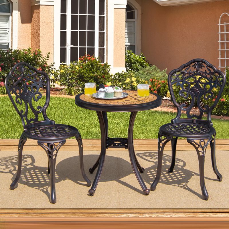 Tangkula 3-Piece Cast Aluminum Bistro Set Outdoor Patio Bistro Table Set Outdoor Round Bistro Table and Chairs for Porch, 2 of 10