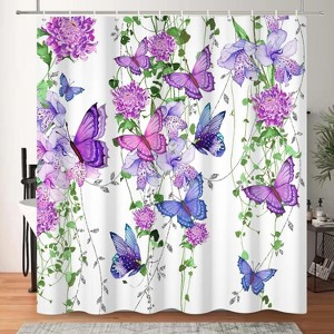 LunaLulinlk Purple Buttlefly Shower Curtain Floral Waterproof Fabric Bathroom Curtain 72x72 in - 1 of 4