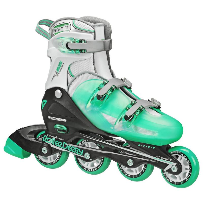 Roller Derby Kids&#39; V-Tech 500 Adjustable Inline Skates - Mint/Green/White (6-9), 1 of 7