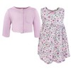 Hudson Baby Infant and Toddler Girls Cotton Dress and Cardigan Set, Pink Purple Pretty Floral - 3 of 4