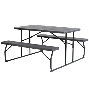 Gardenised Gray Outdoor Foldable Woodgrain Portable Picnic Table Set, 5 Feet Long - 1 of 4