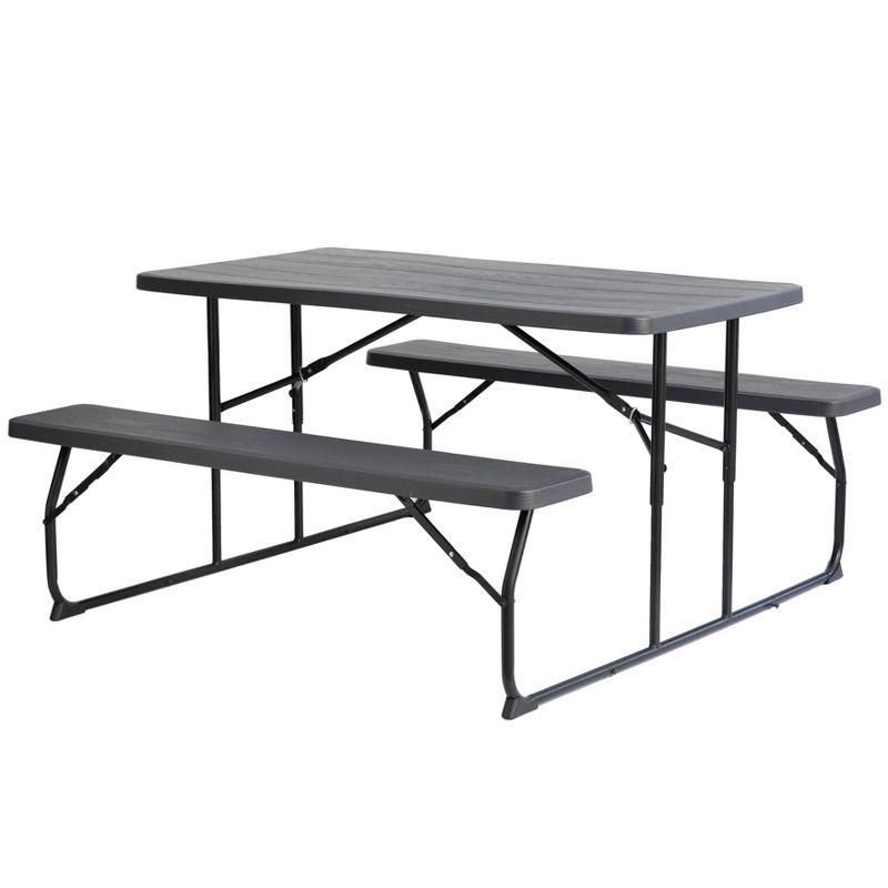Gardenised Gray Outdoor Foldable Woodgrain Portable Picnic Table Set, 1 of 13