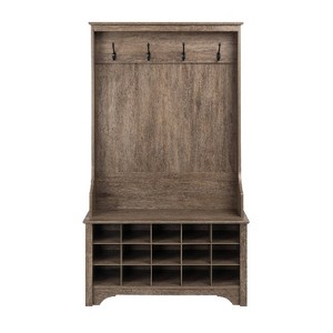 Prepac Hall Tree with Shoe Storage Drifted Gray : Entryway Organizer, Mudroom Bench, 4 Hooks, 15 Cubbies - 1 of 4