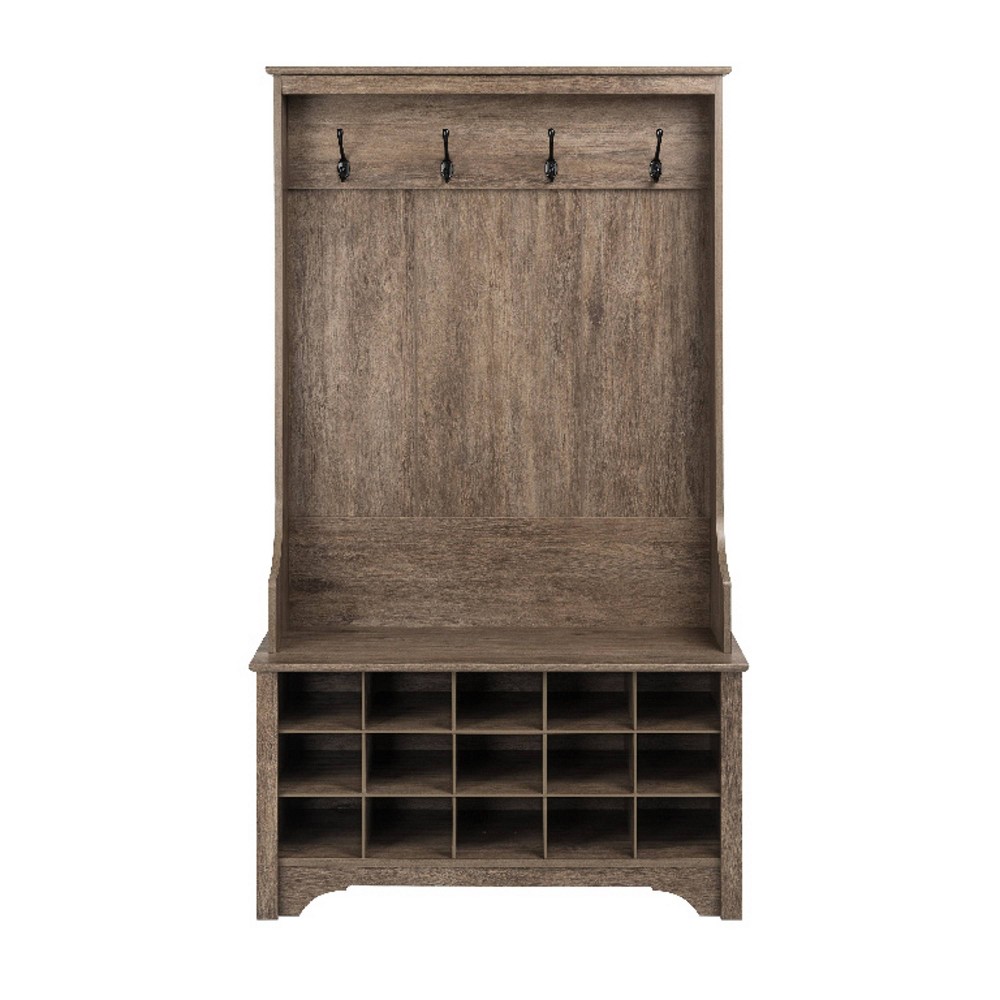 Photos - Kitchen System Prepac Hall Tree with Shoe Storage Drifted Gray : Entryway Organizer, Mudr