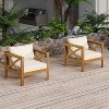 FIONECA Patio Conversation Set, 2 Acacia Wood Armchairs with Beige Cushions & Side Table, Outdoor Leisure Set for Backyard, Lawn, Balcony - 2 of 4
