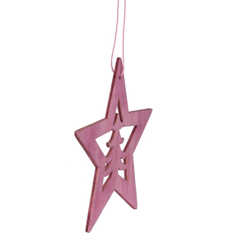 Northlight 4" Pink Wooden Cut Out Star Christmas Ornament, 2 of 3