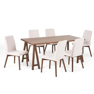 Christopher Knight Home Orrin 7 Pieces Mid Century Modern Upholstered Wood Dining Set - 1 of 4