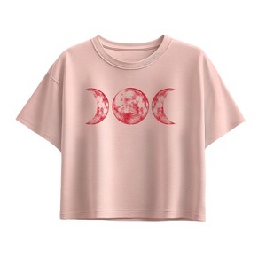 Girls' - Instant Message - Scarlet Red Moon Short Sleeve Boxy Graphic T-Shirt - 1 of 3
