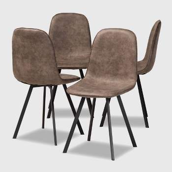 Set of 4 Filicia Imitation Leather Upholstered Metal Dining Chairs Gray/Brown - Baxton Studio: Mid-Century Modern, Armless, Polyester