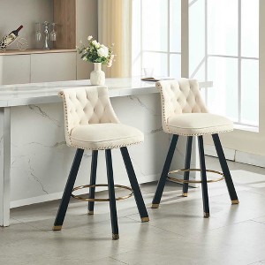 Resenkos Counter Bar Stools, Counter Stool,Set of 2,Bar Chair with Back Pull Point Design,360 Degree Rotation Beige - 1 of 4