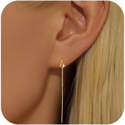 S925 Sterling Silver Threader Earrings for Women Dainty Long Chain Ear Line with Cubic Zirconia Elegant Dangle Tassel Earrings