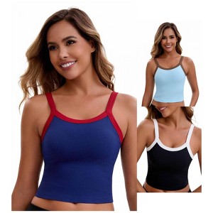 INSPIRE CHIC Women's 3 Packs Spaghetti Strap Camisole Sleeveless Contrast Color Cropped Tank Top - 1 of 4