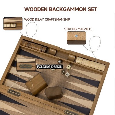 Medium Walnut and Coffee Color Wooden Backgammon Set