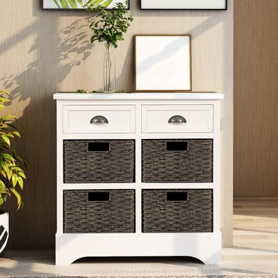 Sideboard Buffet Cabinet,Coffee Bar Cupboard Cabinet with Rattan Baskets,Sofa Console Table for Bathroom Living Room Entryway
