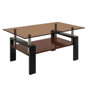 NicBex 39.2 Inch Rectangle Coffee Table with Tempered Glass Tabletop and Storage Shelf for Living Room,Bedroom,White/Brown - 1 of 4