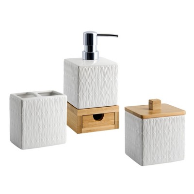 Kismet White Ceramic Geometric Toothbrush Holder
