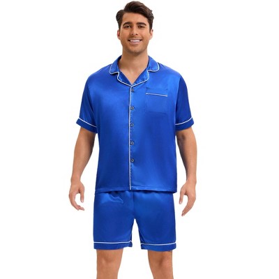 INSPIRE CHIC Men's Satin Sleepwear Short Sleeve Nightwear Shorts Summer Pajamas Set 2 Pieces