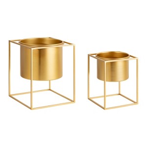 Kate and Laurel Fitch 2pc Planter Rectangle Metal Tabletop Planter, 2 Piece, Gold - 1 of 4