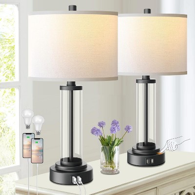ROTTOGOON 22.15" Table Lamps Set of 2 Modern Black Bedside Nightstand Lamp Touch Control 3-Way Dimmable USB Ports 2 LED Bulbs Included