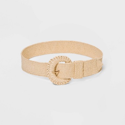 Women's Straw Covered Buckle with Stretch Belt - Universal Thread™ Natural