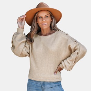 Women's Beige Knit Boatneck Long Sleeve Sweater - Cupshe - 1 of 4