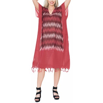 HAPPY BAY Women's House Daily Routine Evening Wear Holiday Casual Loungewear Dress Midi Kaftan Coverup Caftan Dresses for Women 2X-3X Red, Zig Zag