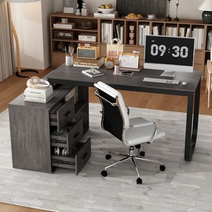 FUFU&GAGA Adjustable L Shaped Study Table Storage Drawers - 1 of 4