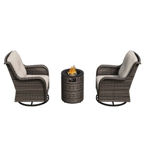 UPTION 3-Piece Wicker Outdoor Seating Group with Fire Pit - 1 of 4