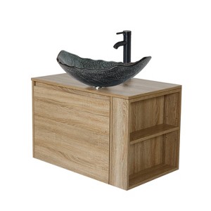 ELECWISH 30 inches Bathroom Vanity, Natural Color Wall Mounted Bathroom Vanity with Hidden Drawer - 1 of 4