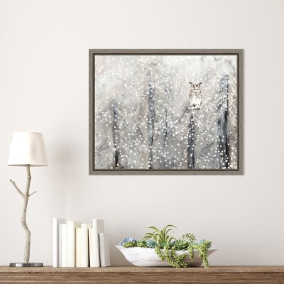 Snowy Owl in Winter Forest Framed Canvas Print