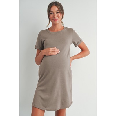 Hello Miz Casual Crew Neck Tee Shirt Maternity Dress with Pockets