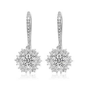 Delicate Silver Plated Snowflake Cluster Drop Earrings with Sparkling Cubic Zirconia and Secure Wire Hooks for a Touch of Elegant Winter Charm" - 1 of 4