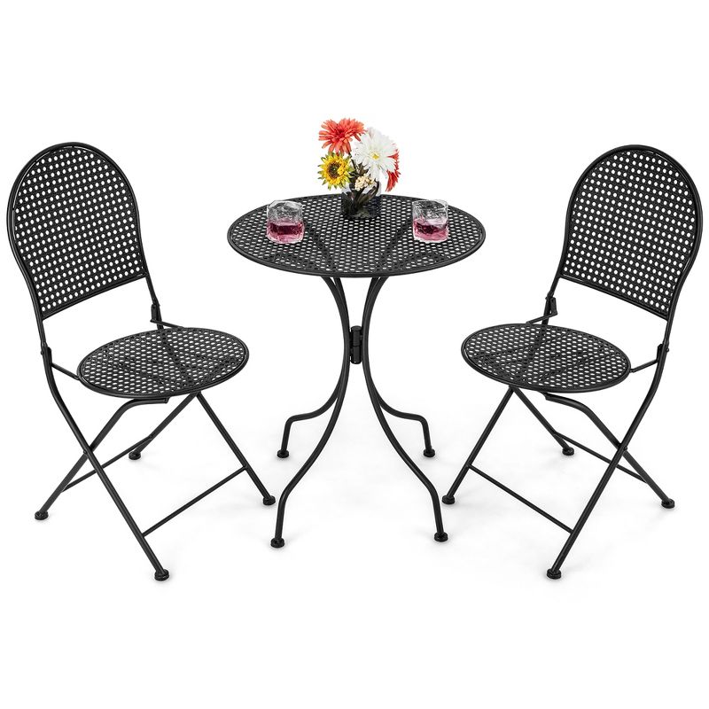 3pcs Patio Bistro Set Outdoor Conversation Furniture Table & Folding Chair, 4 of 11