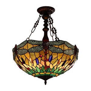 Chloe Lighting Empress Tiffany-Style Blackish Bronze 3 Light Hanging Pendant 18" Wide - 1 of 4