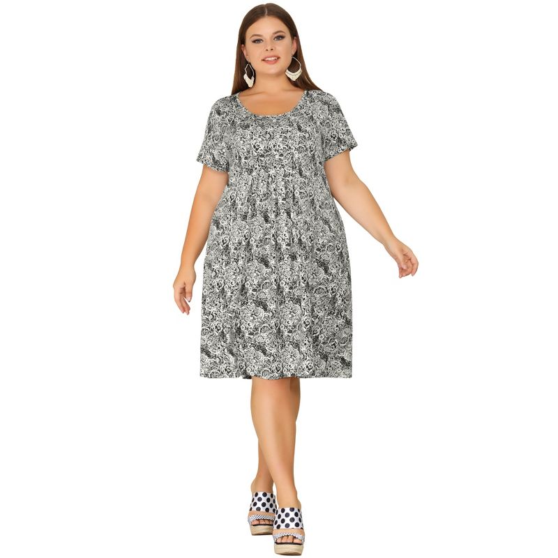 Agnes Orinda Women's Plus Size Relaxed Fit Floral Inverted Box Pleat Boho Shirt Dresses, 3 of 6