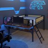 DOMETOUR Single metal loft bed with desk, LED lights, storage shelves, hanging compartments, safety guard, ladder, no box spring required - 3 of 4