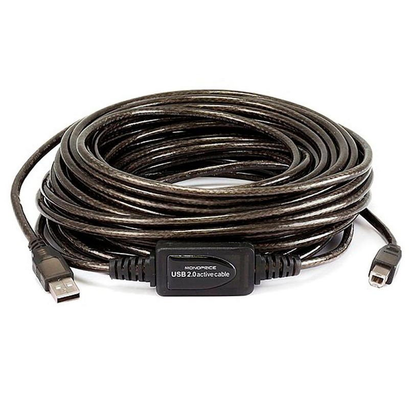Monoprice USB 2.0 Cable - 49 Feet - Black | USB Type-A to USB Type- B, Active, 28/24AWG, 1 of 5